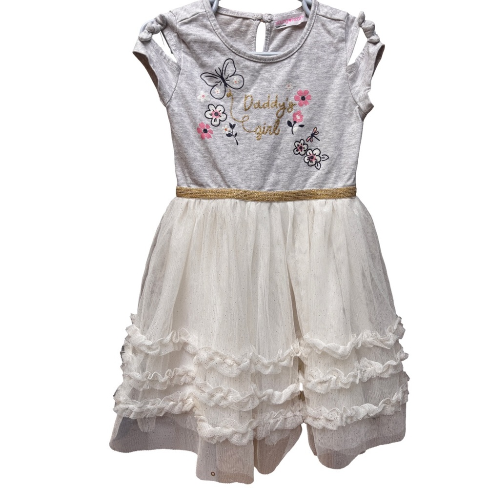 Young Gray and Cream Tulle Lined Novelty Dress 4T (3 for $12 item)